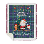 Personalized Gift Tartan Plaid Blanket Clan Morton With Funny Santa Snowman Reindeer Merry Christmas Gift Sherpa Blanket, blue plaid sherpa blanket,blue tartan sherpa blanket,Buchan,buffalo plaid sherpa blanket,christmas sherpa blanket,Christmas Throw Blanket