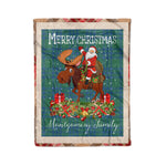 Personalized Gift Plaid Tartan Blanket Clan Montgomery Ancient With Moose Lover Xmas Gift Santa Riding Christmas Fleece Blanket