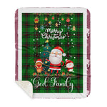 Personalized Gift Tartan Plaid Blanket Clan Ged With Funny Santa Snowman Reindeer Merry Christmas Gift Sherpa Blanket, blue plaid sherpa blanket,blue tartan sherpa blanket,Buchan,buffalo plaid sherpa blanket,christmas sherpa blanket,Christmas Throw Blanket