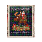 Personalized Gift Plaid Tartan Blanket Clan Campbell Of Cawdor Modern With Moose Lover Xmas Gift Santa Riding Christmas Fleece Blanket