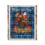 Personalized Gift Plaid Tartan Blanket Clan Ramsay Blue Ancient With Moose Lover Xmas Gift Santa Riding Christmas Fleece Blanket