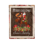 Personalized Gift Plaid Tartan Blanket Clan Innes of Cowie With Moose Lover Xmas Gift Santa Riding Christmas Fleece Blanket