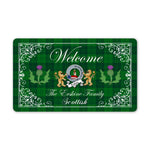 Doormat - Welcome Mat Scottish Clan Badge Erskine Hunting Tartan Door Mat, Plaid Doormat With Thistle and Two Lion Scottish