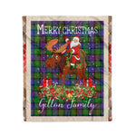 Personalized Gift Plaid Tartan Blanket Clan Gillon With Moose Lover Xmas Gift Santa Riding Christmas Fleece Blanket