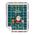 Personalized Gift Tartan Plaid Blanket Clan Gunn Ancient With Funny Santa Snowman Reindeer Merry Christmas Gift Sherpa Blanket, blue plaid sherpa blanket,blue tartan sherpa blanket,Buchan,buffalo plaid sherpa blanket,christmas sherpa blanket,Christmas Throw Blanket