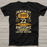 Scotstee Shop - 22 Years Old Gifts Vintage January 1999 Birthday Shirt 22nd Birthday Gift