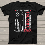 Scotstee Shop - Mens My Favorite Soldier Calls Me Papa USA Flag Father's Day 4th Of July Shirt