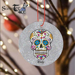 Sugar Skull Ornament Personalized Ornaments Sugar Skull Glitter Gift Happy Halloween Ornament Gift - Scotstee Shop