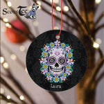 Sugar Skull Ornament Personalized Ornaments Purple Sugar Skull with Flowers Gift Happy Halloween Ornament Gift - Scotstee Shop