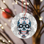 Sugar Skull Ornament 4th of July Sugar Skull USA American Flag Halloween Ornament Gift Halloween Tree Decorations - Circle Ornament (2 sided) - Scotstee Shop