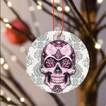 Sugar Skull Ornament Breast Cancer Pink Sugar Skull Halloween Ornament Gift - Scotstee Shop
