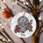 Sugar Skull Ornament Personalized Ornaments Floral Skull Dia de los Muertos Happy Halloween Ornament Gift - Scotstee Shop