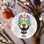 Sugar Skull Ornament Personalized Ornaments Slobbering Pit Bull of the Dead Sugar Skull Pitbull Gift Happy Halloween Ornament Gift - Circle Ornament (2 sided) - Scotstee Shop