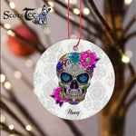 Sugar Skull Ornament Personalized Ornaments Sugar Skull Flower Of The Dead Cool Bone Head Skulls Gift Ornament - Scotstee Shop