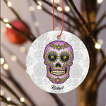 Sugar Skull Ornament Personalized Ornament Sugar Skull Purple Floral Halloween Gift Happy Halloween Ornament Gift - Scotstee Shop