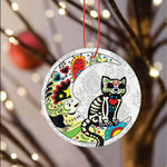 Sugar Skull Ornament Dia de Los Muertos Halloween Sugar Skull Cat Cinco de Mayo Happy Halloween Ornament Gift Halloween Tree Decorations Halloween Gift - Circle Ornament (2 sided) - Scotstee Shop