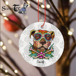 Sugar Skull Ornament Personalized Ornaments Pitbull Dog Sugar Skull Gift Happy Halloween Ornament Gift - Scotstee Shop