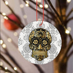 Sugar Skull Ornament Cool Black & Gold Sugar Skull Day of Dead Classic Happy Halloween Ornament Gift - Scotstee Shop