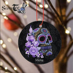 Sugar Skull Ornament Personalized Ornaments Purple Floral Black Sugar Skull Of The Dead Gift - Scotstee Shop