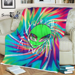 Scotstee Shop - Scotstee Shop Blanket Green Alien Head Tie-Dye Colorful Rainbow Hippie Fleece Blanket