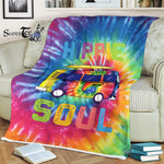 Scotstee Shop - Scotstee Shop Blanket Funny Hippie Gift - Hippie Van Soul Tie Dye One Rainbow Hippie Fleece Blanket