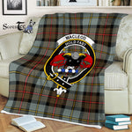 Scotstee Shop Tartan Plaid Fleece Blankets MacLeod Of Harris Weathered Clan Crest Badge Scottish Tartan Plaid Sherpa Blanket