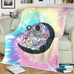 Scotstee Shop - Scotstee Shop Blanket Cute Astronaut Skater Moon - Cartoon Style Tie Dye Hippie Fleece Blanket