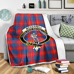 Scotstee Shop Tartan Plaid Blanket McKerrell Red Clan Crest Badge Scottish Tartan Plaid Sherpa Blanket