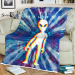 Scotstee Shop - Scotstee Shop Blanket Believe With Me - Funny Alien Groovy Tie Dye Blue Purple & Magenta Hippie Fleece Blanket