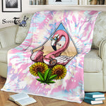 Scotstee Shop - Scotstee Shop Blanket Flamingo Hippie Smoking Weed Pink Tie Dye Hippie Fleece Blanket