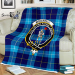 Scotstee Shop - Scotstee Shop Tartan Plaid Fleece Blankets McKerrell Blue Clan Crest Badge Tartan Fleece Blanket Scottish
