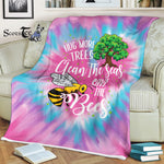 Scotstee Shop - Scotstee Shop Blanket Bees Hug More Trees Clean Our Seas Save The Bees Environment Pink Heart Tie Dye Rainbow Hippie Fleece Blanket