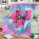 Scotstee Shop - Scotstee Shop Blanket Happy Easter Day Cute Bunny Rabbit Face Tie Dye Pink Heart Rainbow Hippie Fleece Blanket