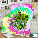 Scotstee Shop - Scotstee Shop Blanket Chameleon Smoking Weed Tie Dye Rainbow Hippie Fleece Blanket