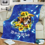 Scotstee Shop - Scotstee Shop Blanket Beagle Dog Love Beagle Sunflower For Dog Lover Blue Tie Dye Hippie Fleece Blanket