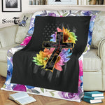 Scotstee Shop - Fleece Blanket - Faith Sunflower American Flag Rainbow Cross Christ Gifts Fleece Blanket