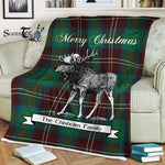 Scotstee Shop - Scotstee Shop Tartan Plaid Fleece Blankets With Moose Clan Chisholm Hunting Ancient Tartan Plaid Christmas Blanket