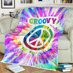 Scotstee Shop - Scotstee Shop Blanket Groovy Tie Dye Peace Sign 60s Retro Colorful Tie Dye Rainbow Hippie Fleece Blanket