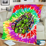 Scotstee Shop - Scotstee Shop Blanket Funny Alien Hippie Peace Psychedelic Festival Tie Dye Rainbow Hippie Fleece Blanket