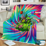 Scotstee Shop - Scotstee Shop Blanket Hippie Aliens Smoking Weed Cannabis Tie-Dye Colorful Rainbow Hippie Fleece Blanket
