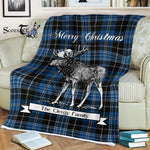 Scotstee Shop - Scotstee Shop Tartan Plaid Fleece Blankets With Moose Clan Clergy Blue Tartan Plaid Christmas Blanket