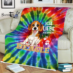 Scotstee Shop - Scotstee Shop Blanket Beagle Dog Cute Beagle Dog I Love My Beagle Peace Retro Tie Dye Hippie Fleece Blanket