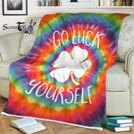 Scotstee Shop - Scotstee Shop Blanket Go Luck Yourself St Patricks Day Bright Swirl Tie Dye Cornhole Rainbow Hippie Fleece Blanket