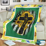 Scotstee Shop - Fleece Blanket - Jesus Love Faith Christian Sunflower USA Flag Gifts Fleece Blanket
