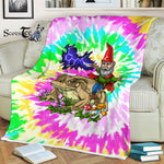Scotstee Shop - Scotstee Shop Blanket Gnome Riding Bufo Alvarius Toad Tie Dye Rainbow Hippie Fleece Blanket