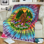 Scotstee Shop - Scotstee Shop Blanket Bigfoot Magic Mushrooms Swirl Tie Dye Cornhole Hippie Rainbow Fleece Blanket