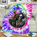 Scotstee Shop - Scotstee Shop Blanket Grim Reaper Stoner Weed Artsy Neon Rainbow Tie Dye Watercolor Hippie Fleece Blanket