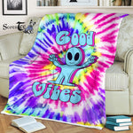 Scotstee Shop - Scotstee Shop Blanket Good Vibes Alien Neon Rainbow Tie Dye Watercolor Hippie Fleece Blanket