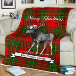 Scotstee Shop - Scotstee Shop Tartan Plaid Fleece Blankets With Moose Clan Comyn Red Tartan Plaid Christmas Blanket