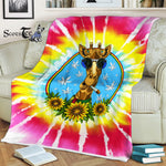 Scotstee Shop - Scotstee Shop Blanket Giraffe Hippie Smoking Weed Pink Rainbow Tie Dye Spiral Hippie Rainbow Fleece Blanket